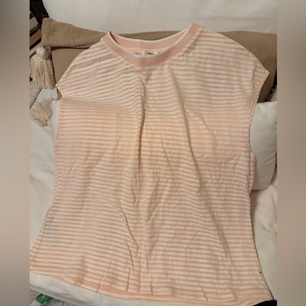 Mango striped Pink and White Sleeveless Top